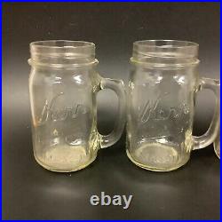 Set of 4 Kerr Mason Jar Mugs Clear Handled Cups Vintage