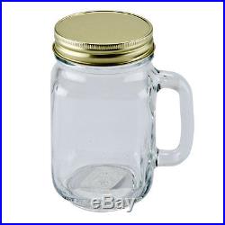 Set of 6 Drinking Mason Jar 16 oz with Handle LID Included Libbey Glass 97084