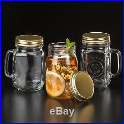 Set of 6 Drinking Mason Jar 16 oz with Handle LID Included Libbey Glass 97084