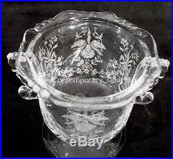 Signed Heisey Elegant Glass ORCHID Etch Covered Candy Dish Jar Seahorse Handles