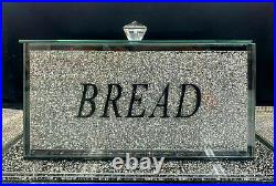Silver Crushed Diamond Bread Bin Crystal Mirrored Container Jar Kitchen Bling L