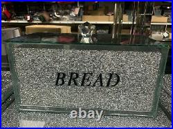 Silver Crushed Diamond Bread Bin Crystal Mirrored Container Jar Kitchen Bling L