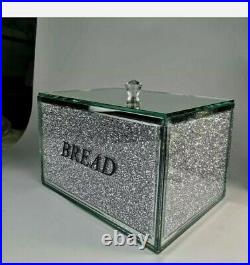 Silver Crushed Diamond Bread Bin Crystal Mirrored Container Jar Kitchen Bling XL