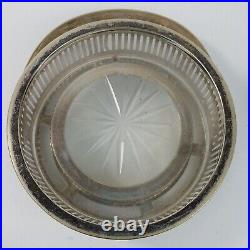 Silver Plated Condiment Jar Lid Handle Glass Liner No Hallmark Reticulated