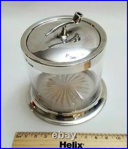 Silver mounted glass tobacco jar with pipe lid handle, Chester hallmark for 1901