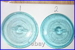 Six Rare Size Big Vintage Old Blue Glass Bail Handle Canning Jar LID 3 3/8 X 3
