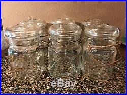 Six Vintage Pint Glass Jars With Handles And Lids