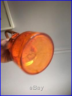 Small Mid Century Modern Japanese Orange Glass Jar Cork Stopper Wicker Handle