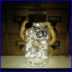 Stars in a Jar Shabby Chic butterfly LED bottle Lamp with Rope Handle Jute Neck