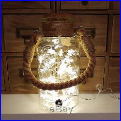 Stars in a Jar Shabby Chic butterfly LED bottle Lamp with Rope Handle Jute Neck