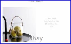 Storage Bottle Candy Jars Leather Handle Glass Vase Container Scandinavian 501ml