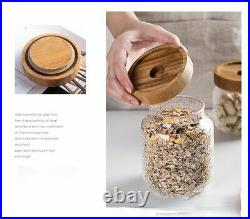 Storage Bottle Wooden Cover Container Glass Sealed Jars Tea Snack Grain 501ml