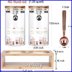 Stylish Cylindrical Glass Containers with Bamboo Lids Includes Wooden Scoop