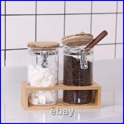 Stylish Cylindrical Glass Containers with Bamboo Lids Includes Wooden Scoop