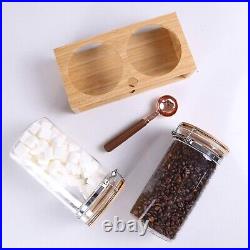 Stylish Cylindrical Glass Containers with Bamboo Lids Includes Wooden Scoop