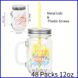 Sublimation Clear Glass Mason Jar Cup with Handle Metal Lids & Straws 48pcs12oz