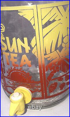 Sun Tea Glass 1 Gallon Jar With Spigot & Handle Vtg Retro Sunset Sail Summer Nice