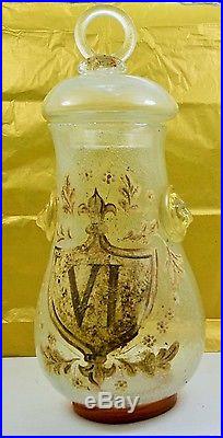 Superb 19 c Venetian Apothecary Mercury glass lidded jar lion mask ring handle