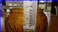 TIARA AMBER SANDWICH GLASS COOKIE JAR WITH BALL HANDLE LID Daisy Pattern RARE