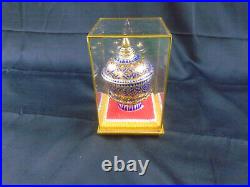 Thai Porcelain Benjarong 5 Color Jar with Lid Under Protective Glass Case