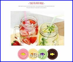 The Glass Glass Drinking Jars with Handle and Lids, 15 Ounce, Set of 4