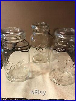 Three Vintage Quart Glass Jars With Lids And Handles