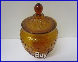 Tiara Indiana Sandwich Glass Amber Cookie Jar With Ball Handle LID Rare