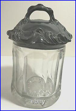 Tobacco Humidor Art Nouveau Lid With Handle Glass Jar