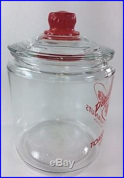 Tom' Delicious Toasted Peanuts Glass Display Jar & Lid withRed Tom's Handle, VTG#2