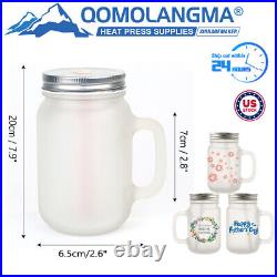 USA 48pcs 12oz Sublimation Frosted Glass Mason Jar Cup with Handle, Lids & Straws