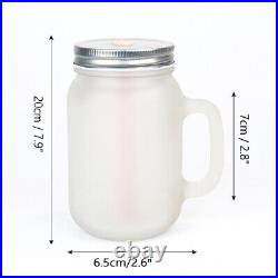 USA 48pcs 12oz Sublimation Frosted Glass Mason Jar Cup with Handle, Lids & Straws