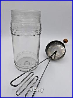 Unique Antique Manual Hand Mixer Glass Jar Pump Wood Handle Beater 1 Quart Exc
