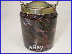 Unique Old Antique Purple Spatter Art Glass Handled Biscuit Cracker Jar