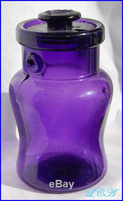Unusal FANCY JAR with 1898 GLASS TOPPER lid and LUGS for WIRE handle MAGENTA