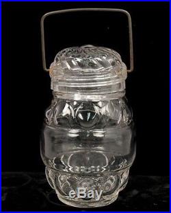 Unusual Charming Antique 19c EAPG Glass Screw Top Lunch Jar w Handle