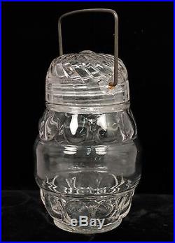Unusual Charming Antique 19c EAPG Glass Screw Top Lunch Jar w Handle