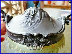 VAL ST. LAMBERT HAND PAINTED ANTIQUE DECORATED BISCUIT JAR withFANCY PEWTER HANDLE