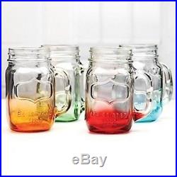 VINTAGE COLORS 16OZ 4PK Clear Glass Wide Drinking Cup Mug MASON JAR w HANDLE