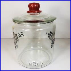 VINTAGE Eat Toms TOASTED PEANUTS 5c GLASS JAR withGLASS LID Red TOMs Handle