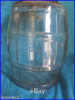 Vintage Glass Barrel Pickle Jar Metal Top Wire Bail Wood Handle Store Display