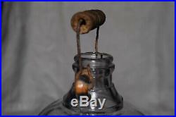 VINTAGE GLASS JUG JAR with WIRE WOODEN BAIL HANDLE 1926 ILLINOIS GLASS CO