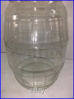 VINTAGE LG OLD GLASS BARREL SHAPED JAR WithLID and Metal HANDLE Peanut Butter JAR