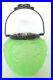 VINTAGE LIME GREEN GLASS BISCUIT JAR BASKET POT With METAL HANDLE