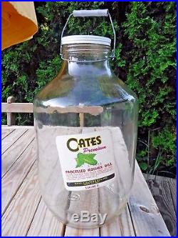 VINTAGE Original CATES Pickles 5 Gallon Glass Jar w Label-Metal Lid+ Bale Handle