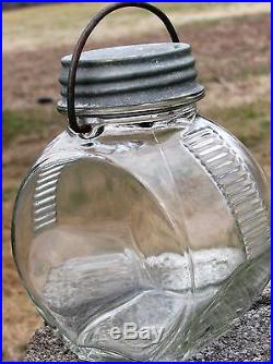 Vintage Pail Wire Handle Counter Top Pantry Clear Glass Jar