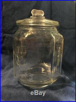 VINTAGE PLANTERS MR PEANUT 5 CENT OCTAGONAL GLASS JAR With PEANUT HANDLE TOP LID