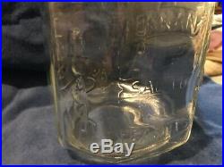 VINTAGE PLANTERS MR PEANUT 5 CENT OCTAGONAL GLASS JAR With PEANUT HANDLE TOP LID