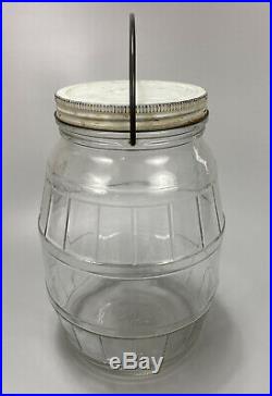 VTG 1.5 Gallon Barrel Shaped Duraglas Screw Top Pickle Jar with Lid, Handle Glass