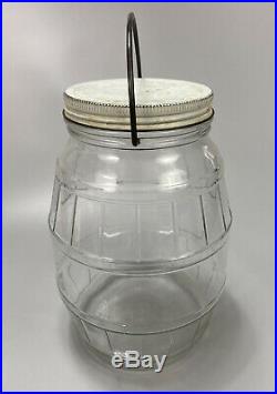 VTG 1.5 Gallon Barrel Shaped Duraglas Screw Top Pickle Jar with Lid, Handle Glass