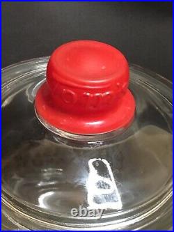 VTG 40s Toms Toasted Peanuts 5c Glass Jar Lid Red Embossed Handle Store Display